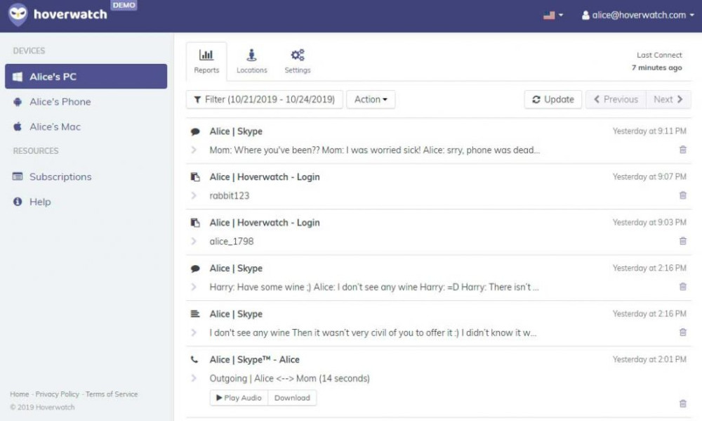 Hoverwatch parental control app
